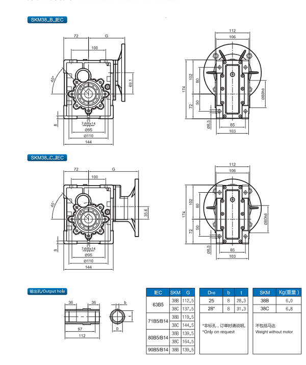SKM38減速機(jī)尺寸圖紙